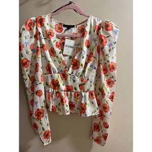 Satin floral puff sleeve top